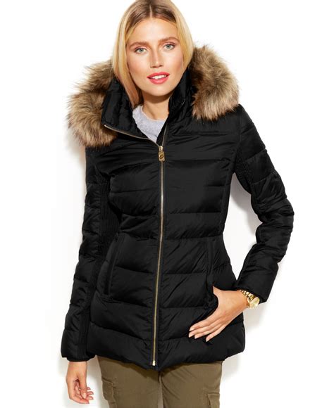 michael kors faux-fur-trim hooded down parka coat|michael kors puffer jacket.